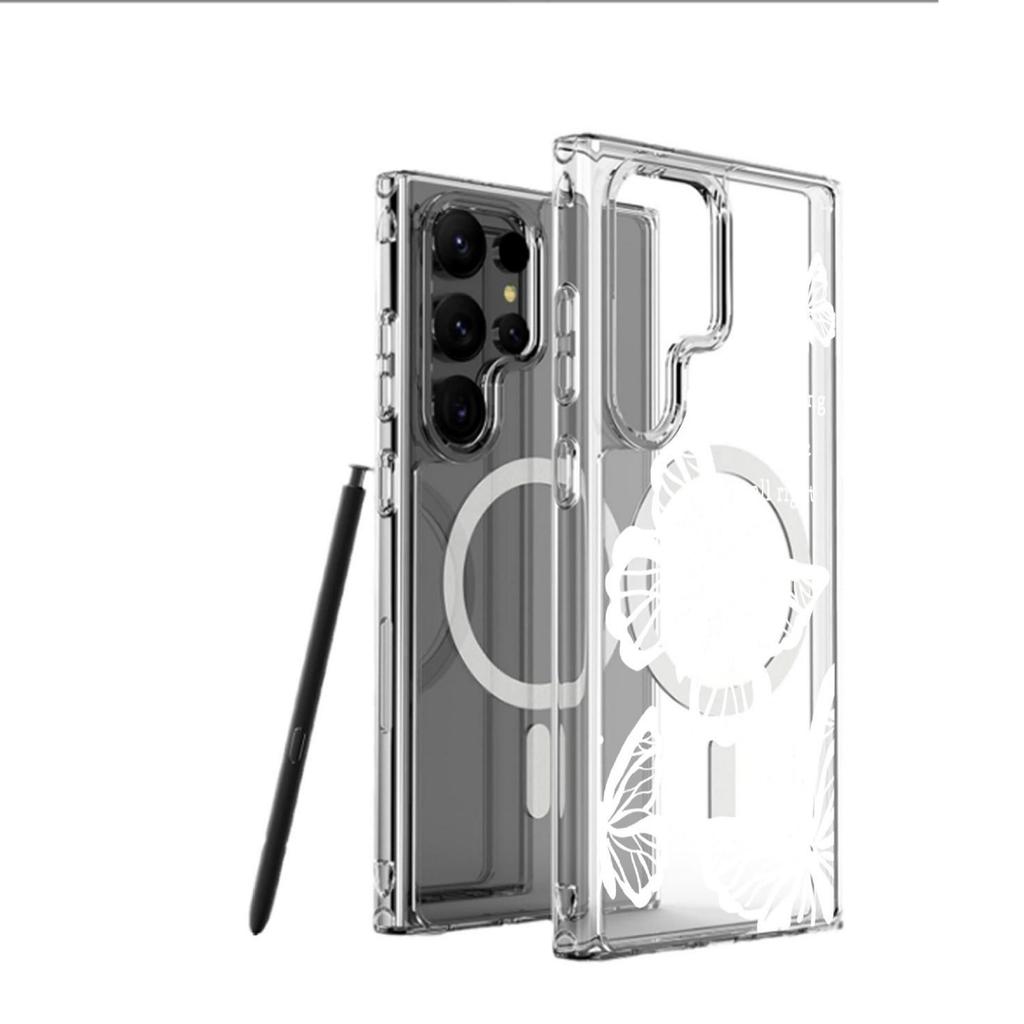 White Butterfly Magnetic Case for iPhone 15/16/17 Pro Max - Transparent Full Coverage Protection