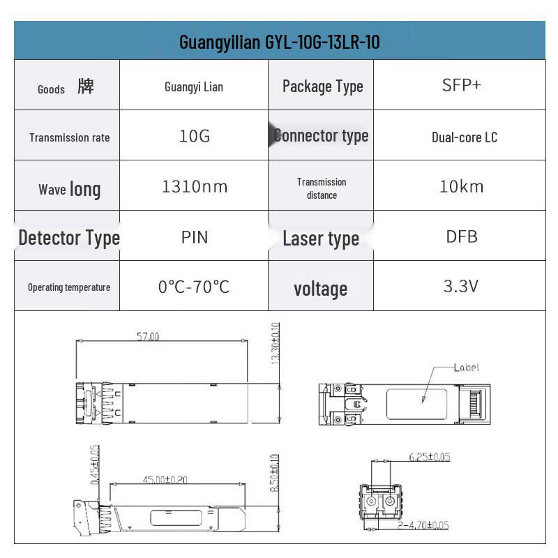 GuangYiLian 10G SFP+ Single-mode Fiber Optic Module