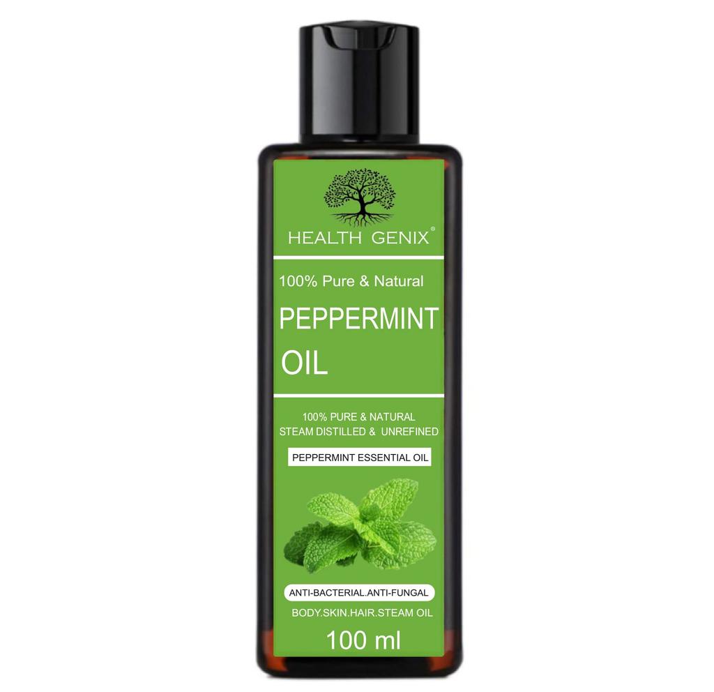 Healthgenix Pure Peppermint Essential Oil - 100ml | Free Rose Water - 60ml | Therapeutic Grade For Hair, Skin, Face, Diffuser, Aromatherapy,