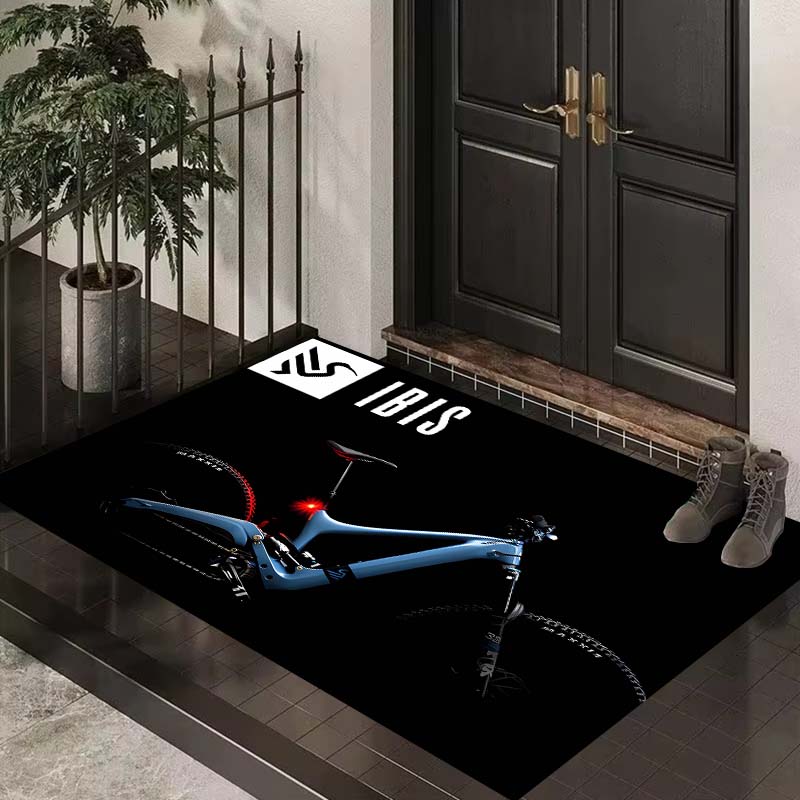Cool bicycle IBIS logo printed rug, non-slip and absorbent, bedroom mat, home carpet, customizable.
