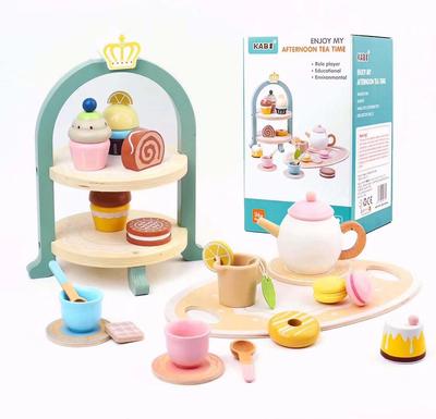 Wooden Afternoon Tea Set Toy Montessori Pretend Play Food Children's Role Play Game Play House Toy for Girls Boys Kids Gifts