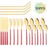 20Pcs/Set Rose Gold Cutlery Set Stainless Steel Tableware Knife Fork Spoon Straw Dinnerware Set Kitchen Flatware Silverware