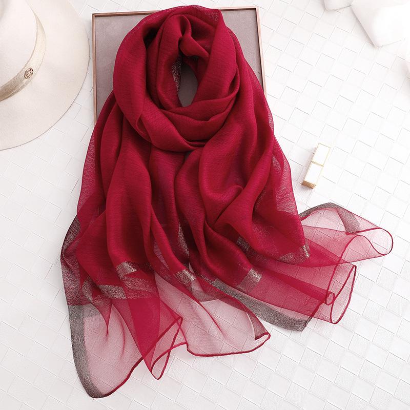 2024 New Solid Color Silk Acrylic Shawl Women'S Long Scarf With Gold Silk Sequin Scarf Autumn Sunscreen Scarf