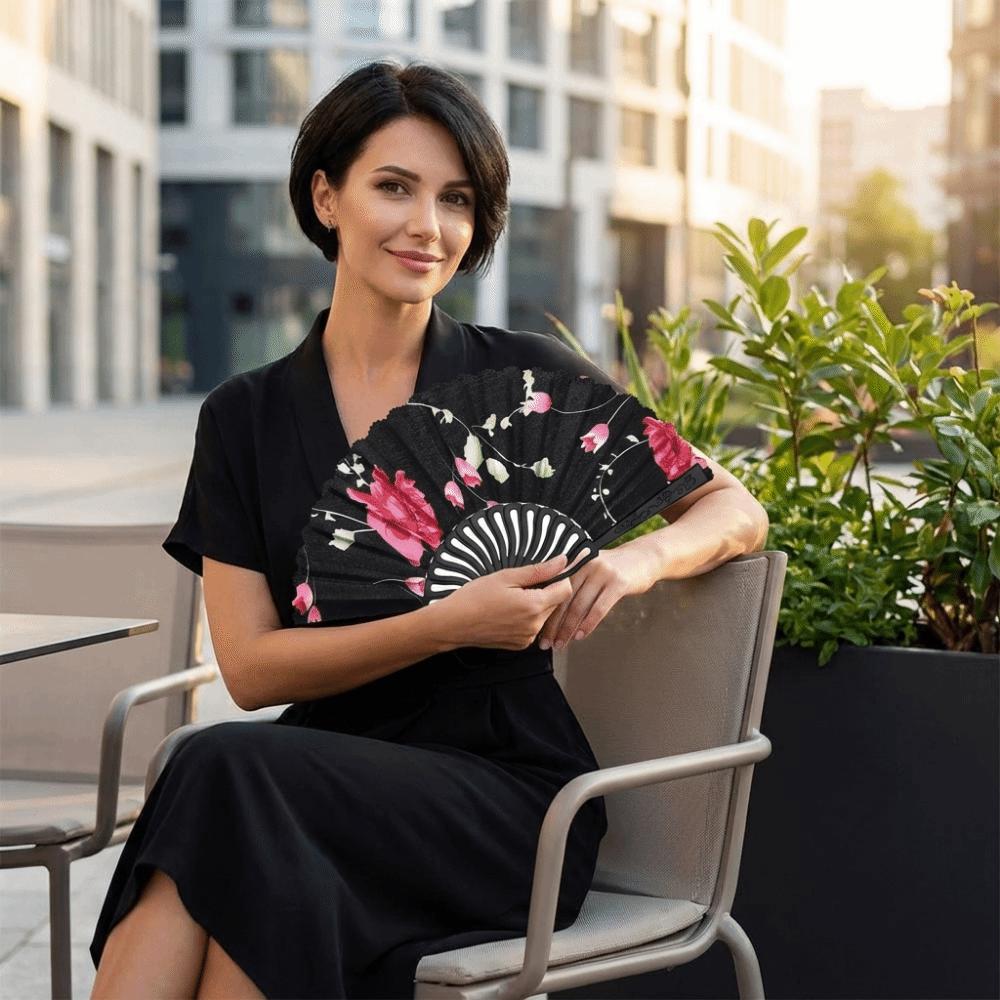 Decorative Folding Fan Plastic Rod Dance Fan Exquisite Flower Handheld Fan  Hanfu Accessories