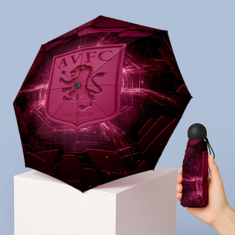 Aston Villa Football Pattern Printed Mini 5 Folds 8 Ribs Compact Umbrella Windproof Waterproof Lightweight Portable Folding