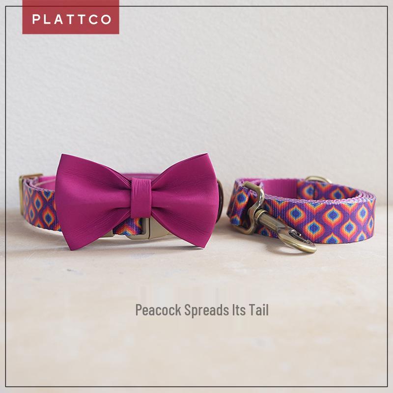 PLATTCO Pet Print Leash & Bow Tie Set - Purple, New Style PDC362 S