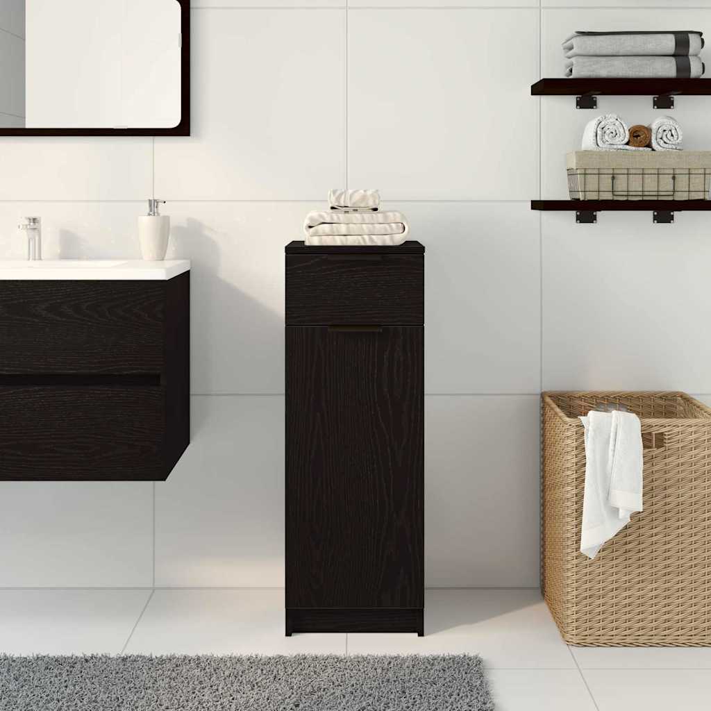 Bathroom Cabinet with Door Black Oak Effect 32 x 34 x 90 cm