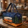 Borsa Tote da Viaggio Trapuntata Retrò Stampa Bus Foresta Hippie Bohemien Grande Capacità Borsa a Mano per Donne Shopping Viaggi Uscite Giallo Lavabile in Lavatrice Lavaggio a Secco