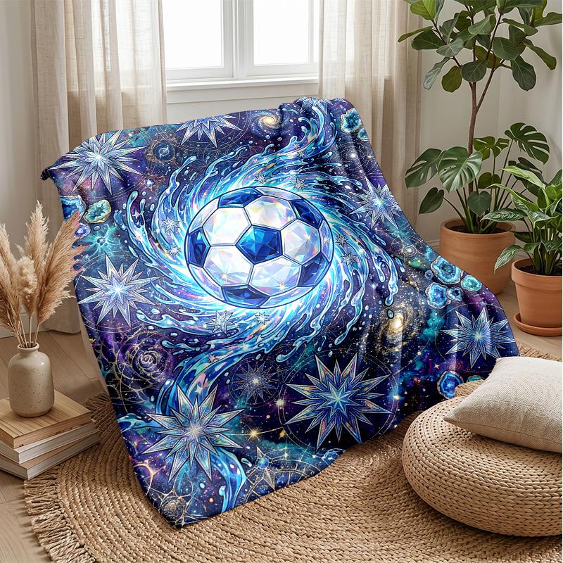 Cosmic Soccer Ball Blanket Personalized Name Flannel Blanket Soft Cozy Plush Throw for Sofa Bed Lightweight Home Decor