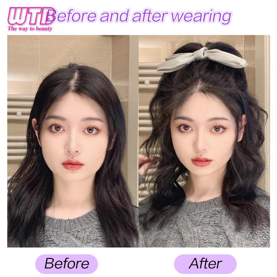 WTB Damen-Haarverlängerung, synthetischer kurzer, lockiger Pferdeschwanz, Clip-Haarverlängerung, schwarzbrauner Pferdeschwanz