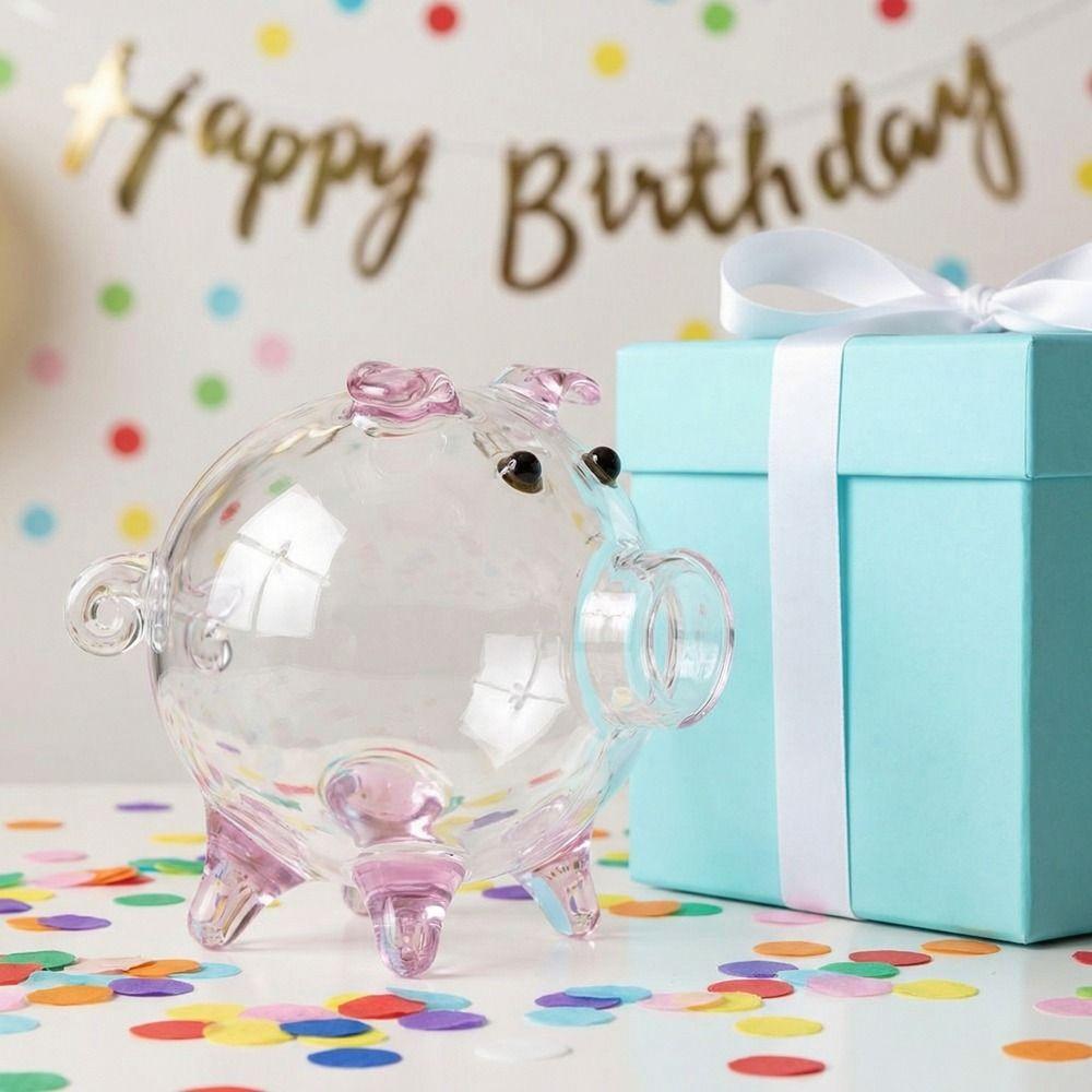 Transparent Pig Shape Piggy Bank Visible Coins Saving Box Cute Golden Beans Container  Desktop Use