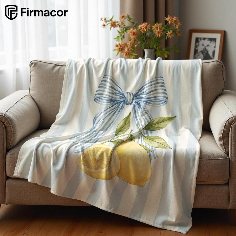 Lemon Stripe Ultra Soft Sherpa Fleece Blanket Fluffy Warm Halloween Cozy Throw for Sofa Couch Bedroom Gift All Season
