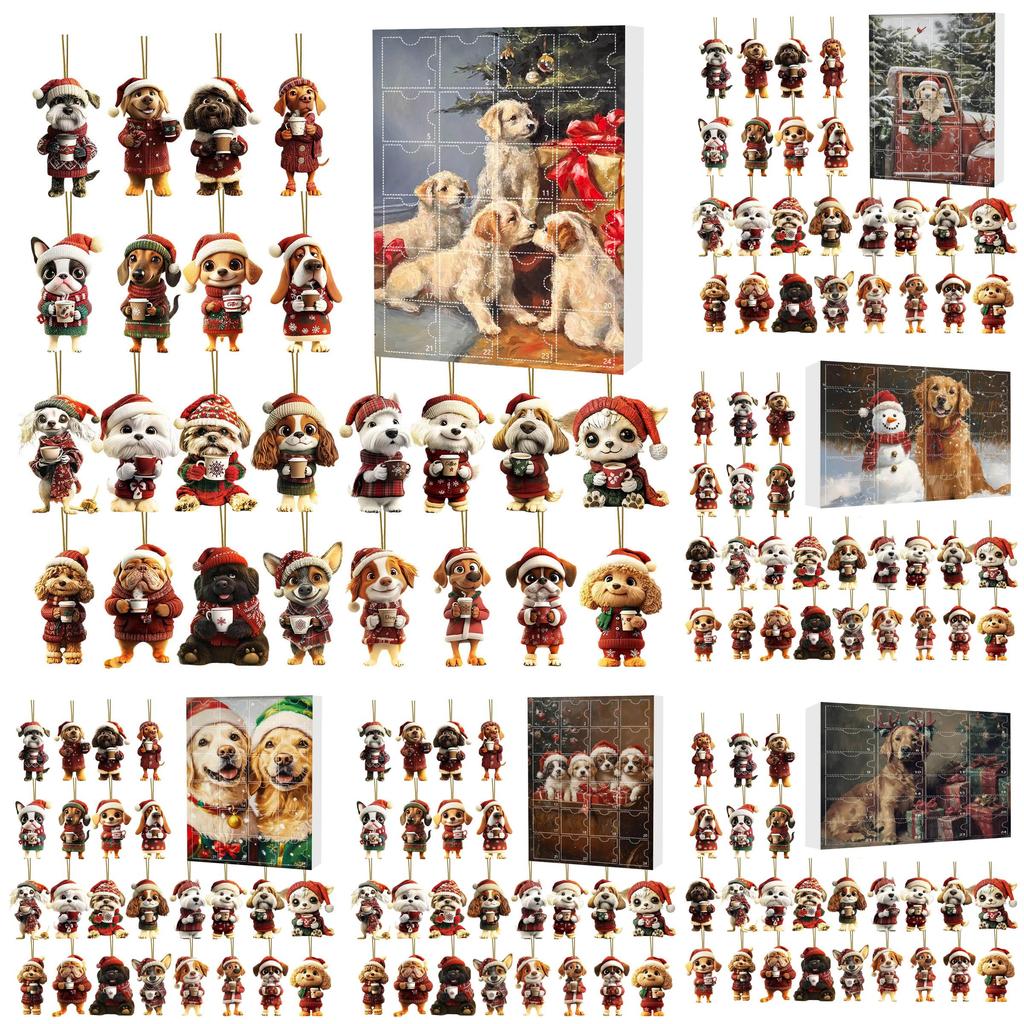 Christmas Pet Dog Advent Calendar Acrylic Hanging Ornaments For Holiday Decor And Gifts