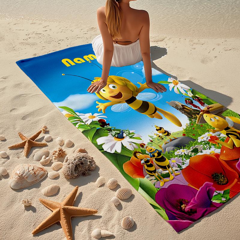 Custom Name Ultra-Soft Beach Towel with Maya the Bee Theme,Ideal for Pool - Camping, Diving - Perfect Travel Essential, Vibrant Beach Towel.