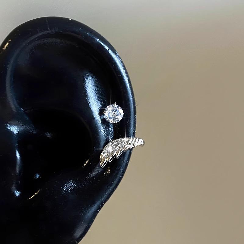 1Pair Sweet Cool Angel Wing Ear Bone Nail For Women  Shiny Zircon Earrings Accessories Jewelry Gifts