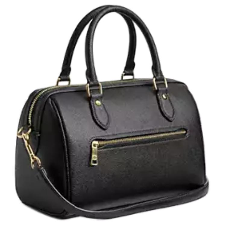 Coach Rowan 25 Logo Zip Closure Crossgrain Leather Shoulder Crossbody Tote Bag Medium Women Handbags Black CV403-IMBLK