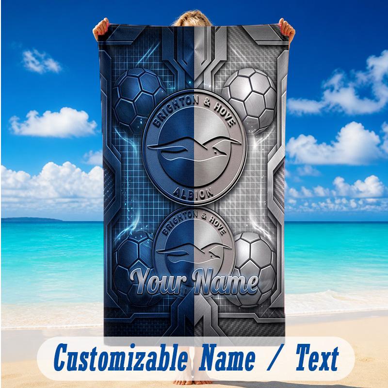 Beach Towel Custom Name Text, Quick Dry Large Towel For Beach HomeBrighton & Hove Albion Football