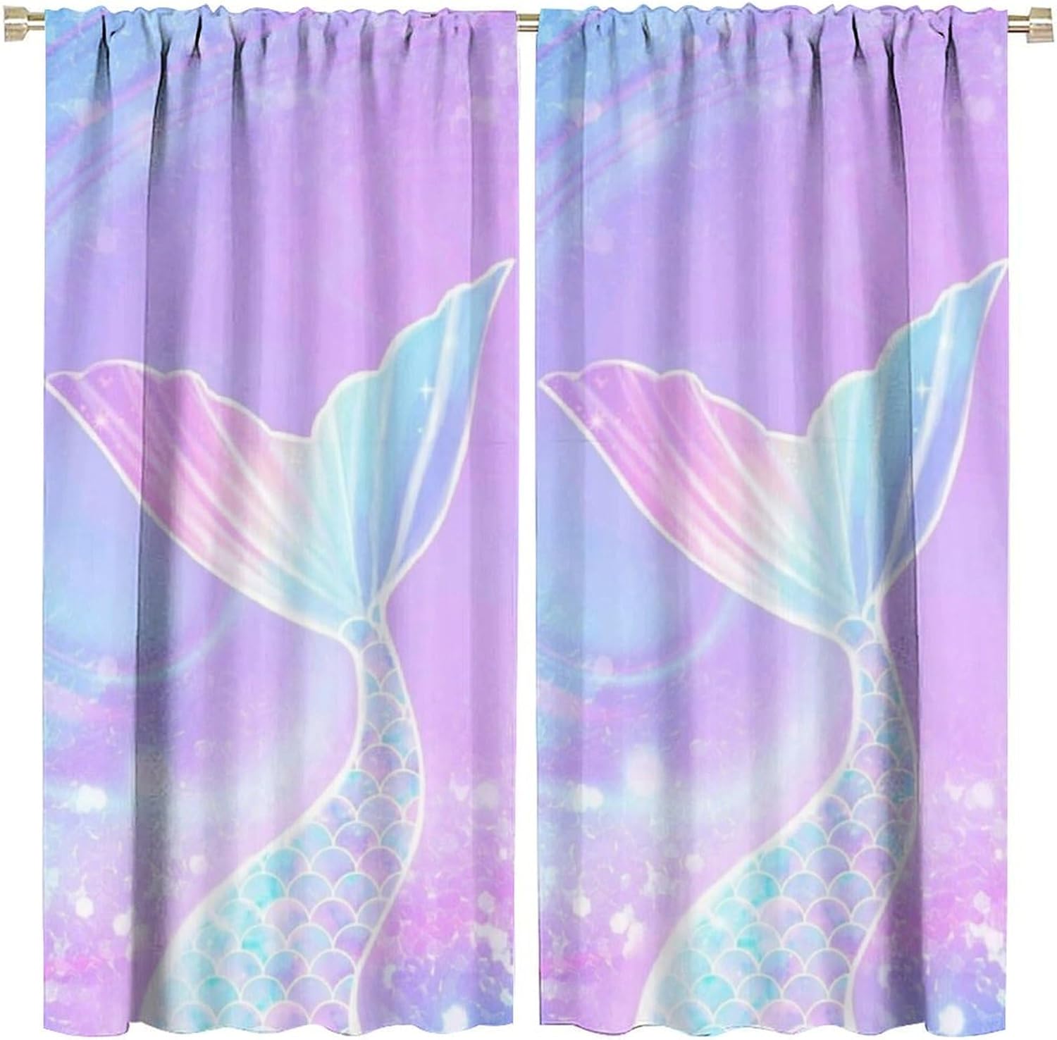 Mermaid curtains, Mermaid curtains for girls bedroom, Girls curtains for bedroom, Mermaid decor, cartoon watercolor colorful 60×150cm
