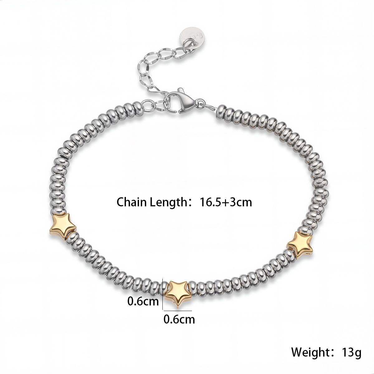 NEWBUY Невыцветающие ювелирные изделия из нержавеющей стали Золотой цвет Сердце/Звезда Серебряные бусины Браслеты-шармы Для женщин 19.5cm