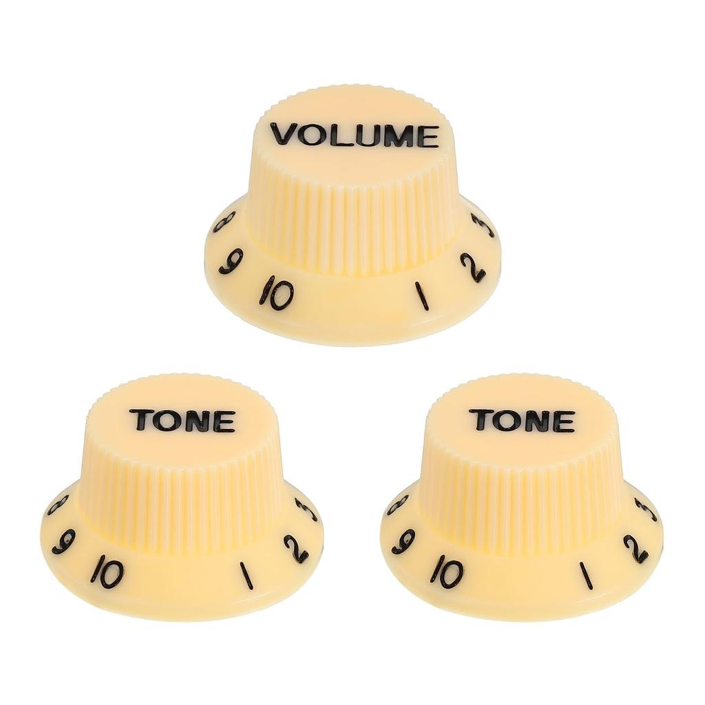 Uxcell Set Meter Top Hat Bell Knobs 1 Volume 2 Tone Control Guitar Knob Set for Electric Guitar Bass Split Shaft Pots Cream White Black 3-Piece