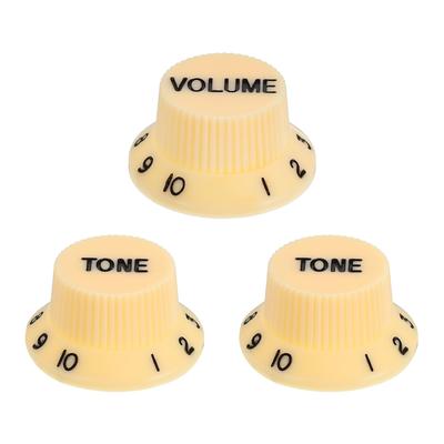 Uxcell Set Meter Top Hat Bell Knobs 1 Volume 2 Tone Control Guitar Knob Set for Electric Guitar Bass Split Shaft Pots Cream White Black 3-Piece