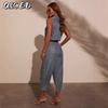 QICED Women's Fashion Casual Solid Color Print Sleeveless Jumpsuit