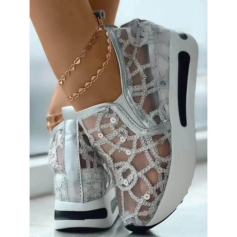 Schnür-Flats Plateau Damen Sportschuhe Mesh Atmungsaktive Sneaker 2025 Sommer Neu Lässige Sandalen Laufen Strand Rocken Tanzschuhe