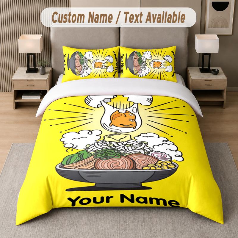 Custom Name Gudetama 3Pcs Duvet Cover Set Personalized Text Bedding Pillowcases Bedroom