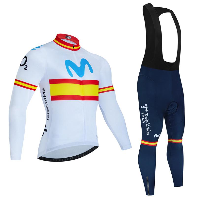 Movistar Autumn Pro Team Cycling Jersey19D Bib Set MTB Uniform Bicycle Clothing Quick Dry Bike Clothes Mens Long Cycling Wear