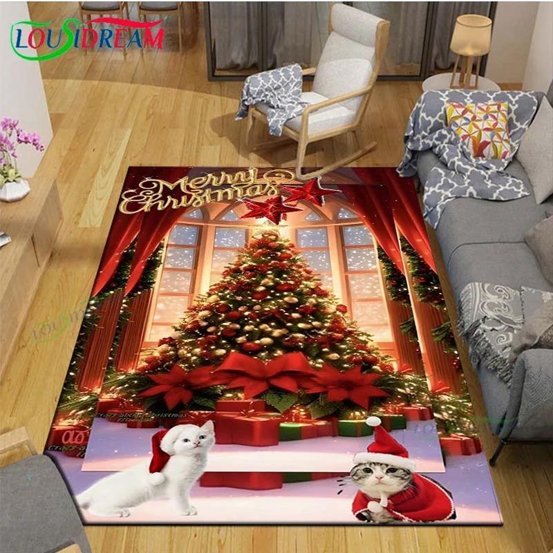 Christmas Santa Claus Carpet Living Room Bedroom Carpet Balcony Bathroom Non-slip Door Mat Photography Props Birthday Gift