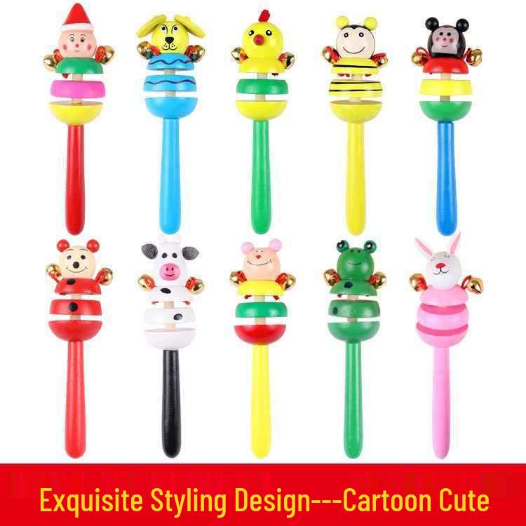 Wooden Cartoon Animal Baby Rattle with Bells (0-1 Year)