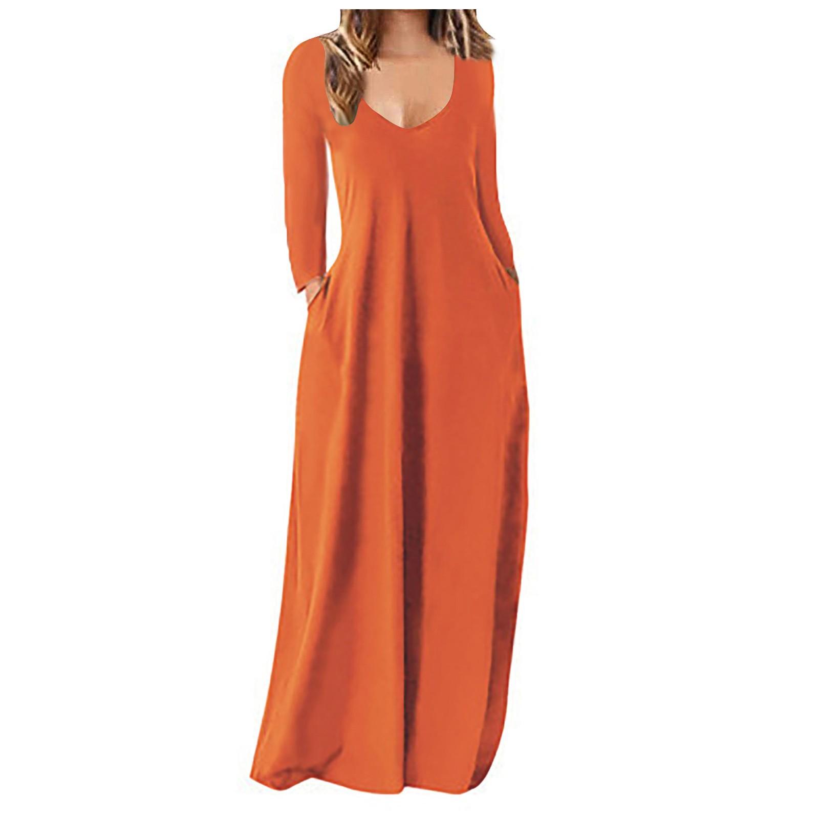 

Women s Casual Loose Color Long Dress Sexy Deep V Neck Long Sleeve Dress XL шафрановий