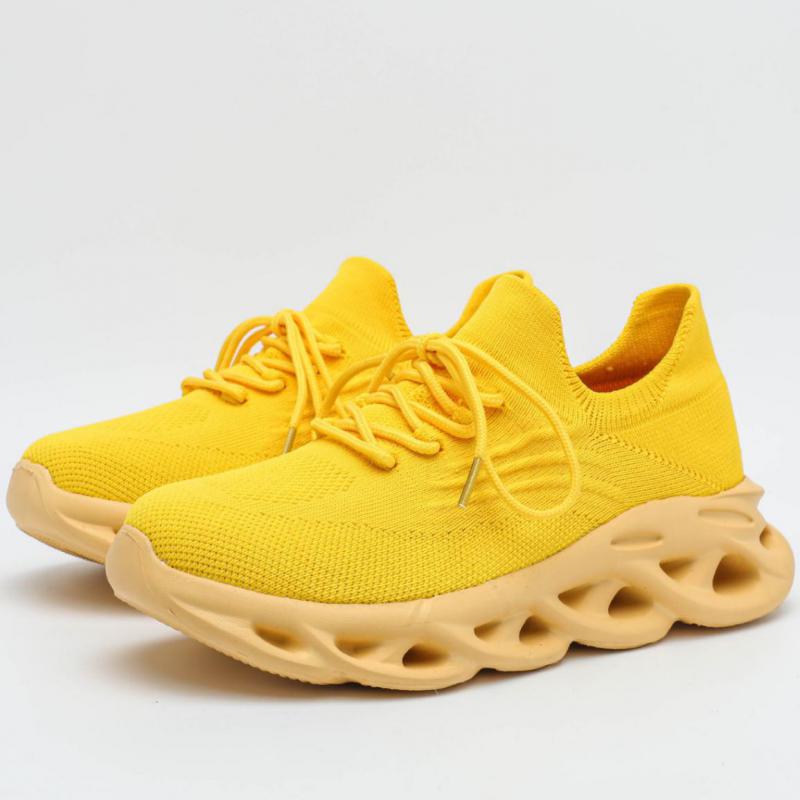 Breathable Mesh Platform Sneakers Women Casual Shoes Yellow Tennis Shoes Woman Lightweight Knit Thick Sole Sports Shoes Ladies