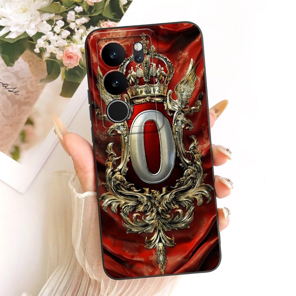 For Vivo V29 V29Pro Feather Crown Initial Letter Phone Case For Vivo V 29 V29 Pro 5G V2250 V2251 Soft Silicone Covers Bumpers