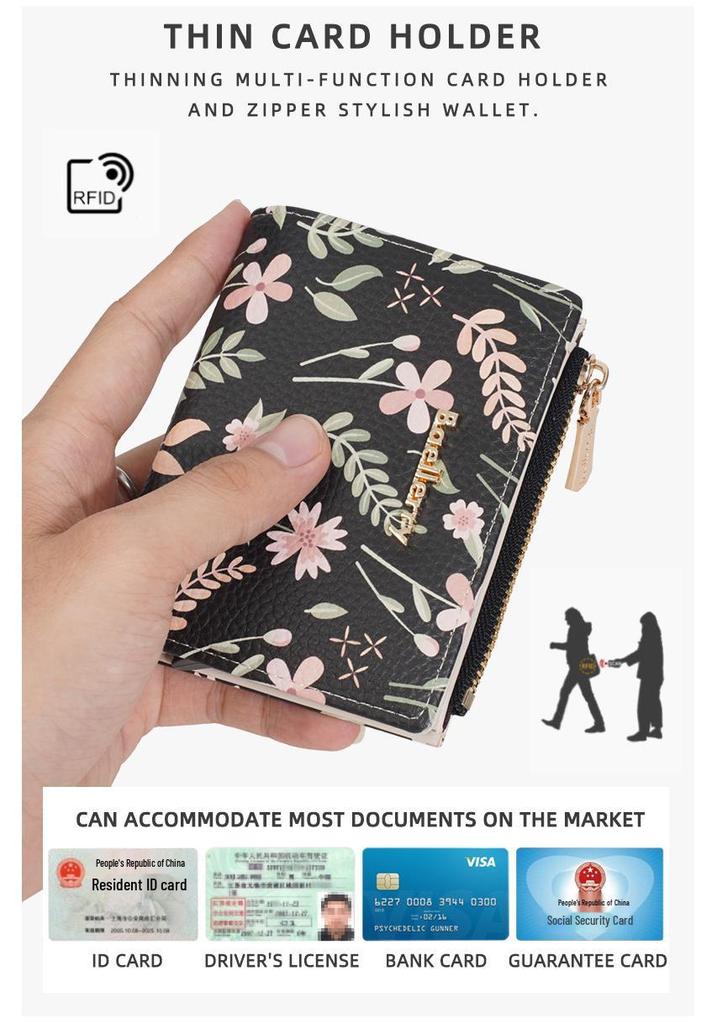 Women's Korean Style High-End Short Wallet - Card Holder & Printed Design