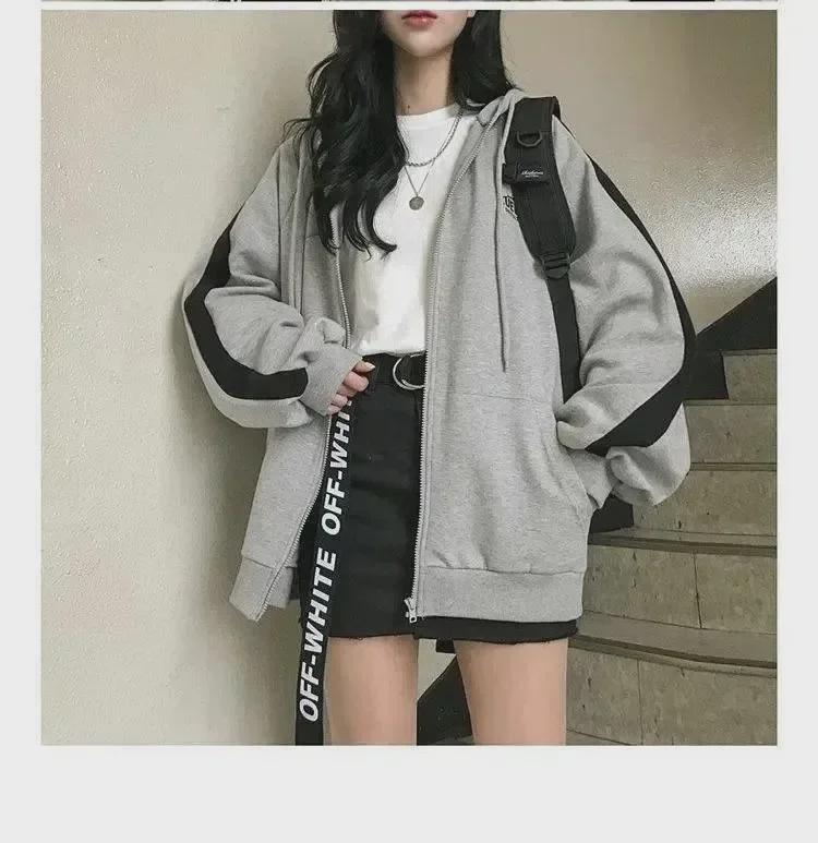 Women's Loose Hooded Zipper Sweatshirt - Autumn 2022 Korean Style