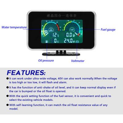 Medidor Digital LCD 4 en 1 para coche, medidor Digital de presión de aceite, voltaje, temperatura del agua, indicador de combustible, instrumento Universal de 9-36V para coche, camión, SUV