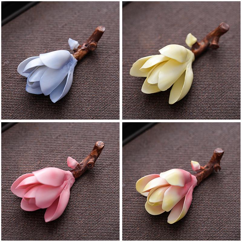 Ceramic Color-changing Tea Pet Ornaments Magnolia Branches Shape Tea Ceremony Chinese Style Study Tea Table Decor Crafts