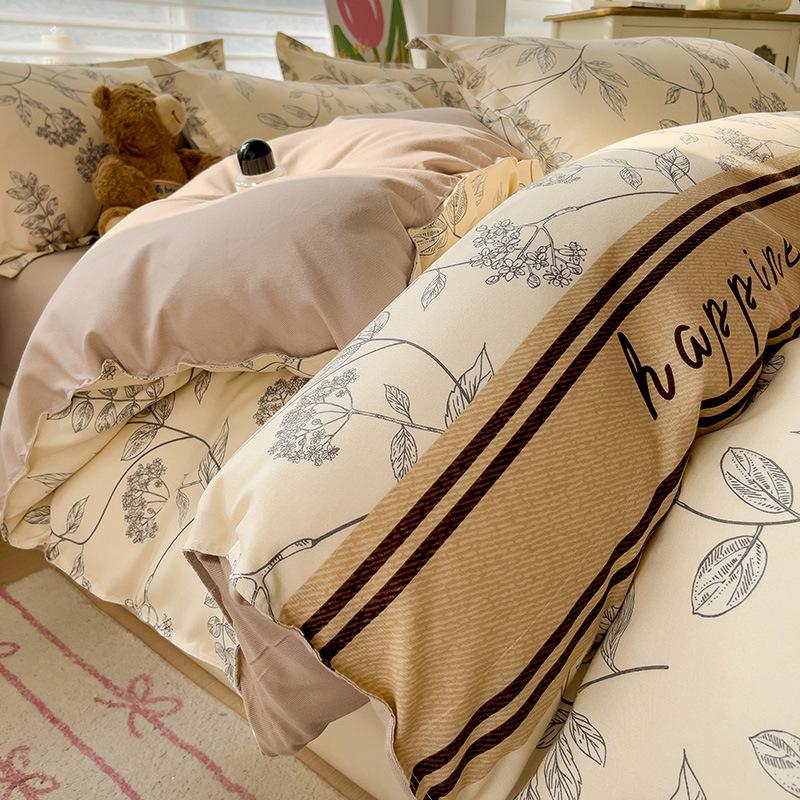 Class A Maternal And Infant Grade Small Fresh Pure Abraded Four-Piece Set Skin-Friendly Bed Sheet Washed Cotton Quilt Cover Student Dormitory 3Pcs Set