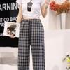 Vintage Fashion Plaid Casual Pants Versatile Ankola Red Loose Wide Leg Pants High Waist Skinny Lazy Straight Pants