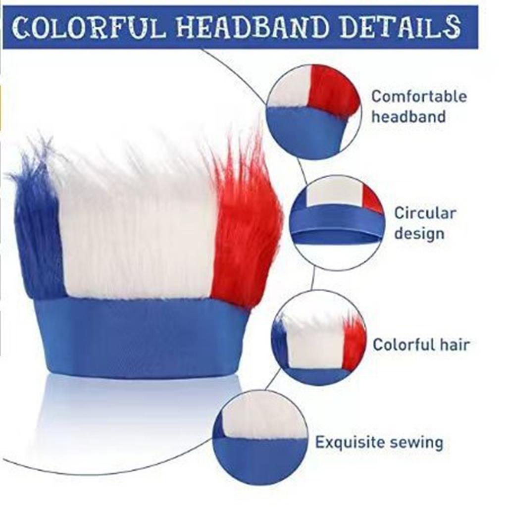 All -American Red And Blue Patriotic Hairy Headband Independence Day Wig Headband Independence Day Celebrations Standard Size