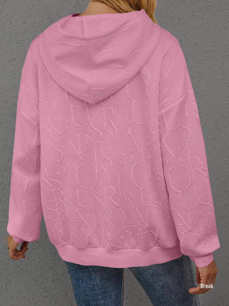 Women's 2025 European & American Fall/Winter Jacquard 3D Letter Solid Color Casual Hoodie