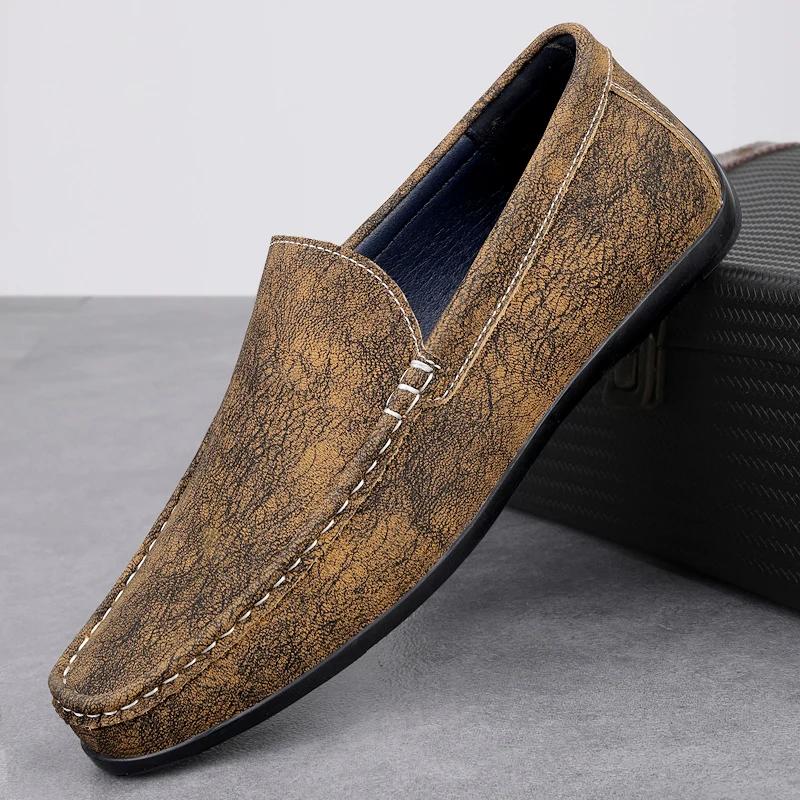 Fashion New Loafers Men Handmade Genuine Leather Casual Shoes Business Male Driving Flats Soft Slip-on Shoes Comfy Men Moccasins