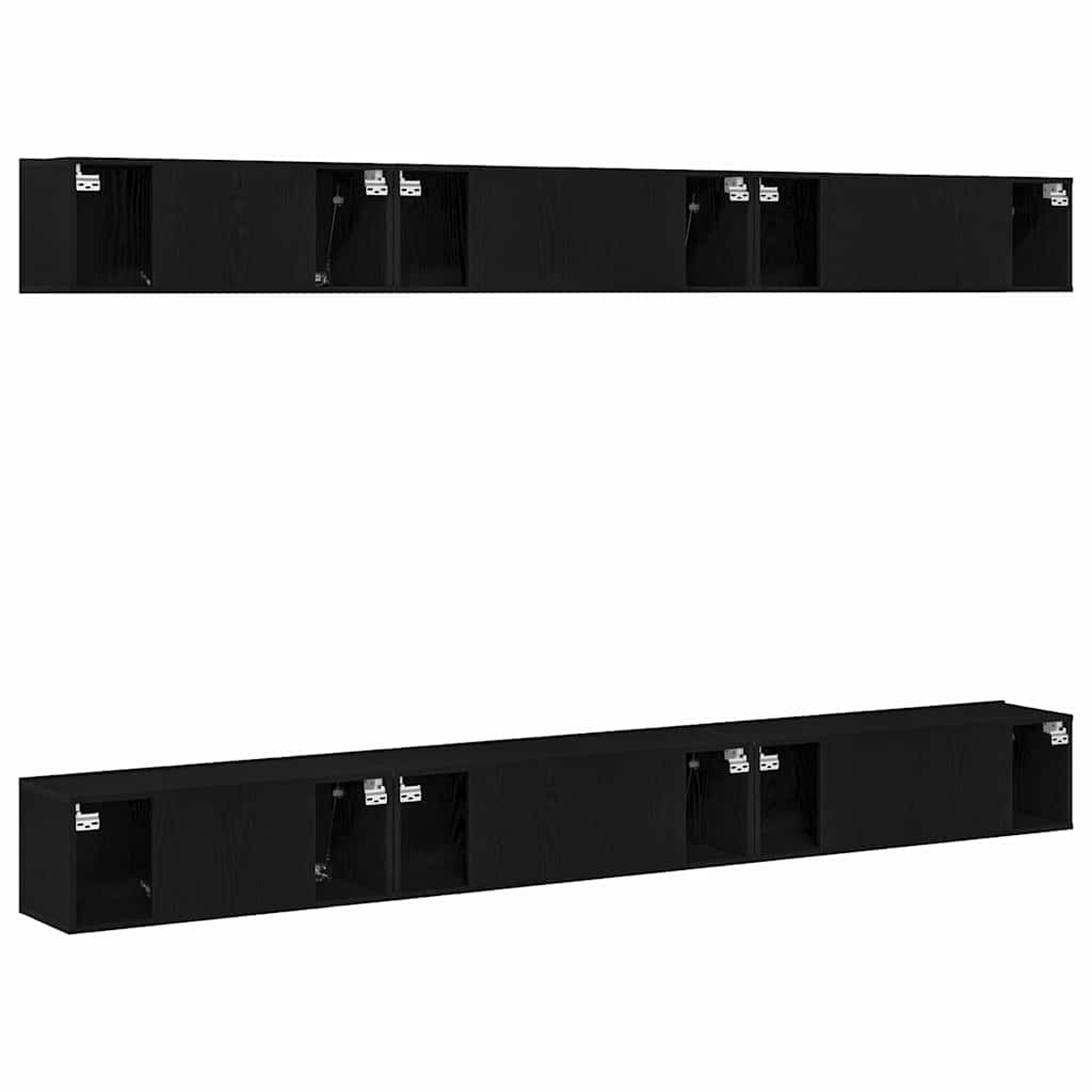 Wall Mounted TV Cabinet Set in Black Oak Effect Made of Wood Based Material