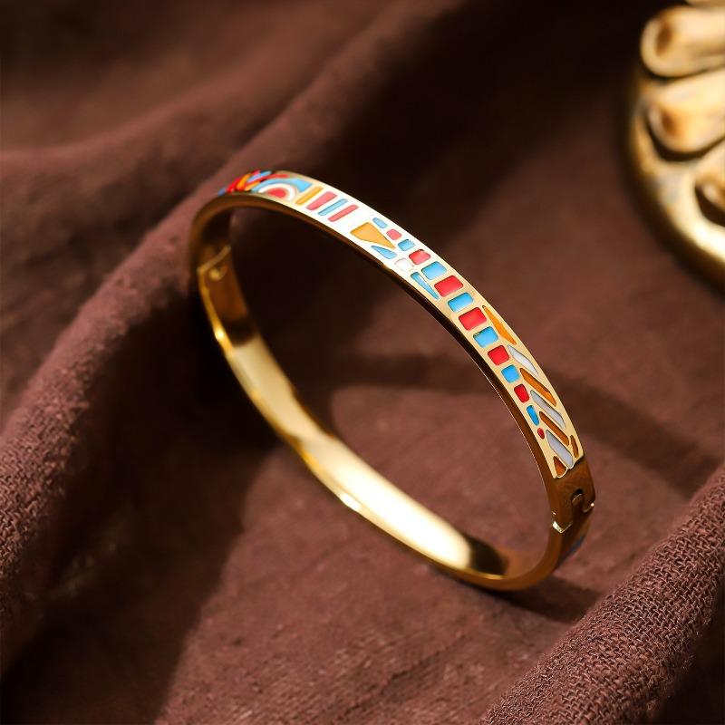 Hot-selling Titanium Steel Enamel Painted Bracelet K Vacuum Electroplating Women's Retro Personalized Oil Drip Titanium Steel Bracelet