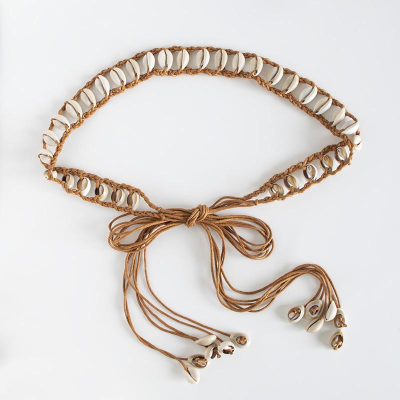 Boho Material Natural Waist Belt With Shell Details For Fashion Women