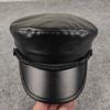 New PU leather navy hat leather flat top hat casual fashion sealing military hat big head circumference men's hat women's hat batch