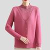 Women's Fleece Sweater Thick Loose Fake Two-Piece Knitted Pullover Sweater Rhinestone Soft Warm Flocked Knit Top Autumn Winter