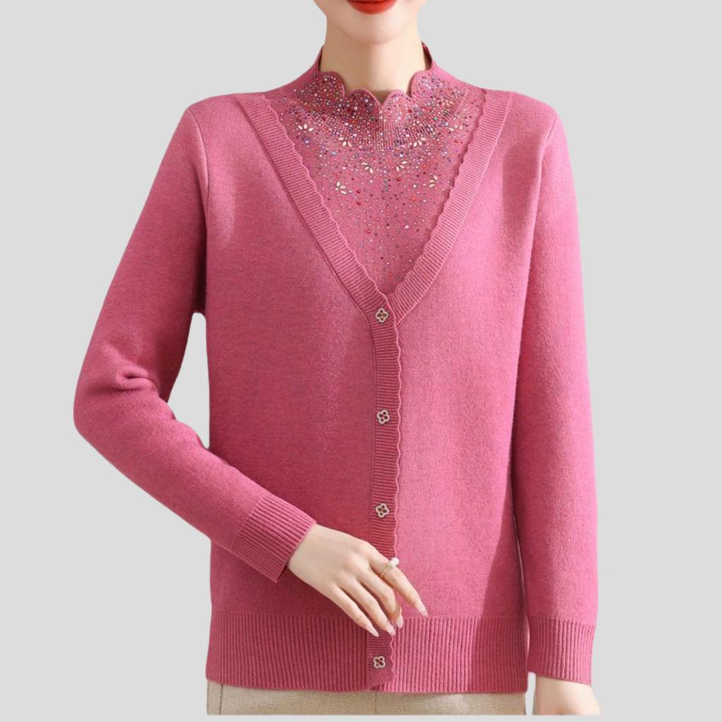 Women's Fleece Sweater Thick Loose Fake Two-Piece Knitted Pullover Sweater Rhinestone Soft Warm Flocked Knit Top Autumn Winter