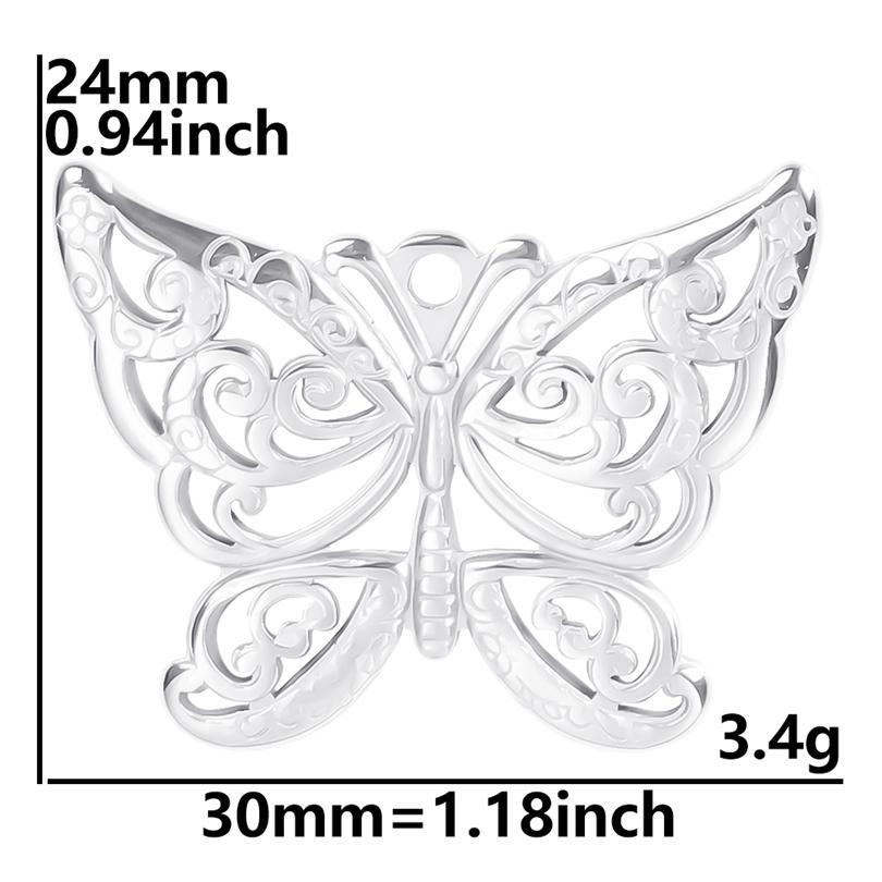 6pcs/Lot Insect Pendant Silver Color Stainless Steel Butterfly Charms For Jewelry Making Supplies DIY Necklace Earrings Pendants